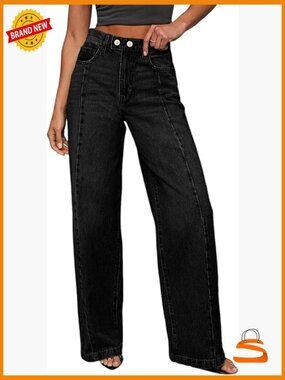 High Waisted Wide Leg Jeans Front Seam Baggy Denim Pants Stretchy